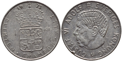 Швеция 1 крона 1973 Густав VI Адольф (1950-1973) KM 826а медь плакированная медно-никелем 4397-157