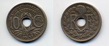 ФРАНЦИЯ 10 САНТИМОВ 1932 ТИП ЛИНДАЙЁ KM 866a медно-никель 4383-1034