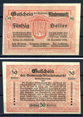 Блинденмаркт (Австрия) 50 геллеров 1920 Jaksc/Pick?JPR0093b-50 бумага 7556-30-3-2