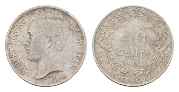 Бельгия 50 сантимов 1911 Der Belgen, Альберт I (1909-1934) KM 71 серебро 4658-764