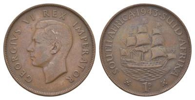 ЮАР 1 пенни 1943 KM 25 бронза 4512-1231