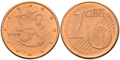 Финляндия 1 евроцент 1999  KM 98 сталь плакированная медью  UNC  4189-168