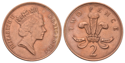 Великобритания 2 пенса 1997 Елизавета II (1952-2022) KM 936a, Spink 4376 (C4) сталь плакированная медью 4671-542