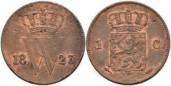 Нидерланды 1 цент 1823 Виллем I KM 47 медь 4595-324