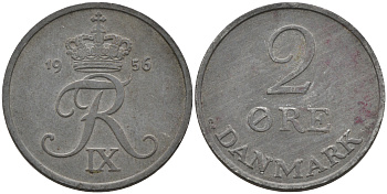 ДАНИЯ 2 ЭРЕ 1956 C; S, ФРЕДЕРИК IX (1947-1972) KM 840.2 цинк 4566-423