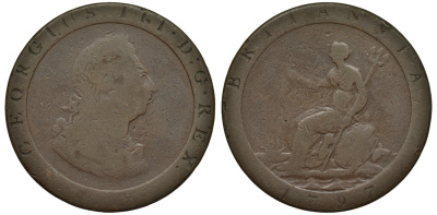 Великобритания 1 пенни 1797 Георг III (1760-1820) KM 618, Spink 3777 медь 1524-314