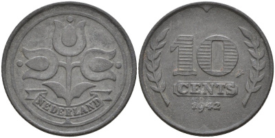 Нидерланды  10 центов 1942 KM 173 цинк 4132-324
