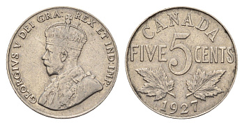 Канада 5 центов 1927 Георг V (1910-1936) KM 29 никель 75-1638