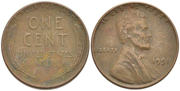 США 1 ЦЕНТ 1951 ЛИНКОЛЬН KM А132 медь цинк 218-956