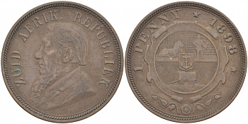 Южно-Африканская Республика, Трансвааль 1 пенни 1898 Пауль Крюгер KM 2 медь 180-822