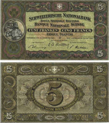 Швейцария 5 франков 1949 20 января 1940, серия 40 X Pick 11 n бумага 8606-10-2-1