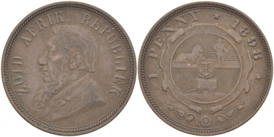 Южно-Африканская Республика, Трансвааль 1 пенни 1898 Пауль Крюгер KM 2 медь 180-822