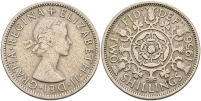 Великобритания 2 шиллинга (флорин) 1956 Елизавета II (1952-2022) KM 906, Spink 4146 медно-никель 4117-1024