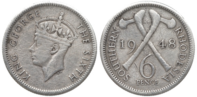 Британская Южная Родезия 6 пенсов 1948 Георг VI (1937-1952) KM 21 медно-никель 4610-1014