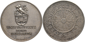 Австрия медаль 1961 серия университет Инсбрука, открытия 1961 года, медальер Kolblinger, диаметр 40 мм., серебрение бронза 4552-231