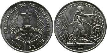 Гвинея-Бисау 2000 песо 1991 XXV летние Олимпийские игры, Барселона 1992 - Гандбол KM 28 сталь плакированная никелем UNC M22-08