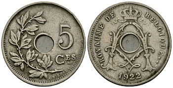 Бельгия 5 сантимов 1922 Belgique KM 66 медно-никель 4173-514