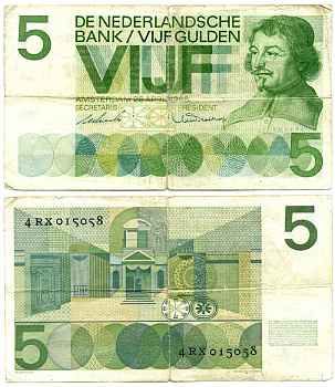Нидерланды 5 гульденов 1966 Йост ван ден Вондел Pick 90 b бумага 6287-27-3