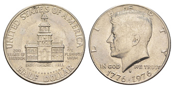 США 1/2 доллара (50 центов) 1976 D, 200 лет независимости, Джон Кеннеди KM 205 медь плакированная медно-никелем aUNC 4545-1131