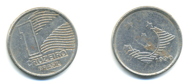 Бразилия 1 крузейро 1990 KM 617 нержавеющая сталь aUNC 93-1024