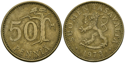 Финляндия 50 пенни 1973 KM 48 алюминиевая бронза 4135-1115