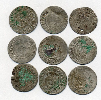 ПОЛЬША 9 МОНЕТ ПОЛТАРАК XVII век серебро M12-13-2