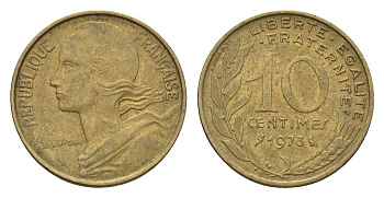 Франция 10 сантимов 1973 KM 929 алюминиевая бронза 4674-566