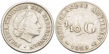 Нидерландские Антилы 1/10 гульдена 1959 Юлиана (1948-1980) KM 3 серебро 112-1056