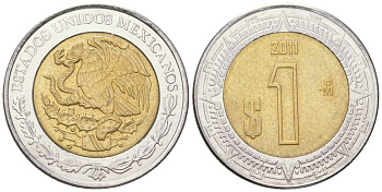 Мексика 1 песо 2011 Mo KM 603 биметалл 4611-848