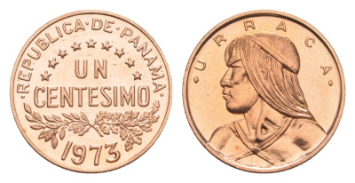 Панама 1 сентесимо 1973 Уррака, тираж 17.000 экземпляров KM 33 цинк плакированный медью PROOF 1524-242