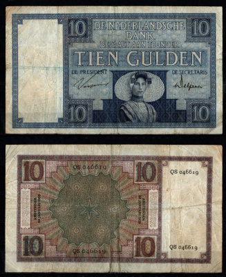 Нидерланды 10 гульденов 1929 Женщина из Зеландии Pick 43 b бумага 451-1304-1