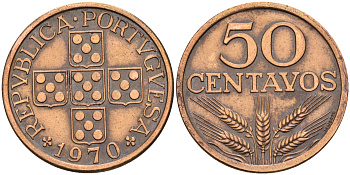 Португалия 50 сентаво 1970  KM 596 бронза    4161-715