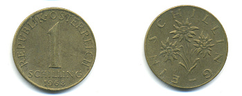 АВСТРИЯ 1 ШИЛЛИНГ 1968 KM 2886 алюминиевая бронза 83-423