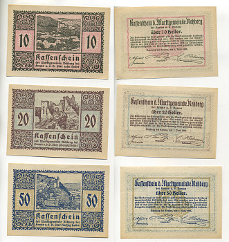 АВСТРИЯ НАБОР ИЗ 3 БАНКНОТ 1920 1 ИЮНЯ 1920 - 31 ДЕКАБРЯ 1920, НОТГЕЛЬД, 10, 20, 50 ГЕЛЛЕРОВ, RECHBERG бумага aUNC 7204-69-1