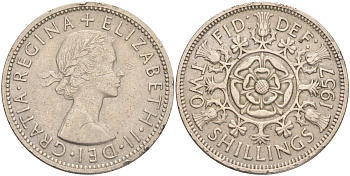 Великобритания 2 шиллинга (флорин) 1957 Елизавета II (1952-2022) KM 906, Spink 4146 медно-никель 189-634