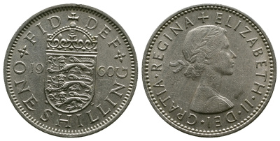 Великобритания 1 шиллинг 1960 Елизавета II (1952-2022), Английский герб KM 904, Spink 4147 медно-никель 4384-413