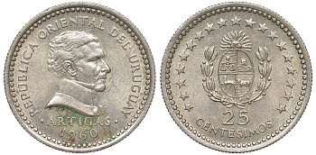 Уругвай 25 сентесимо 1960 KM 40 медно-никель 4580-129