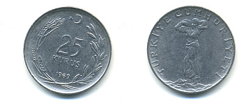 ТУРЦИЯ 25 КУРУШ 1969 KM 892.3 сталь 176-1032