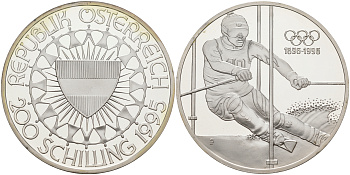 Австрия 200 шиллингов 1995 100 лет Олимпийским играм, слалом KM 3027 серебро PROOF 1091-9-32