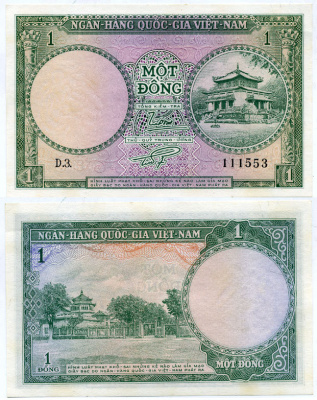 ЮЖНЫЙ ВЬЕТНАМ 1 ДОНГ 1956 Pick 1а бумага UNC (ПРЕСС) 7523-24-1