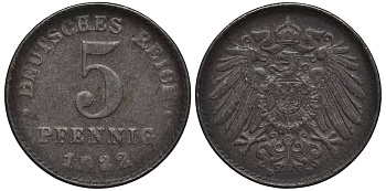 ГЕРМАНИЯ 5 ПФЕННИГОВ 1922 D KM 19, Jager 297, Weege 5 железо 4547-635