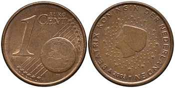 НИДЕРЛАНДЫ 1 ЕВРОЦЕНТ 2003 БЕАТРИКС KM 234 сталь плакированная медью 112-726