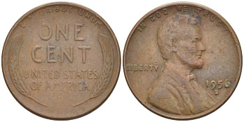 США 1 ЦЕНТ 1956 D, ЛИНКОЛЬН KM А132 медь цинк 218-664