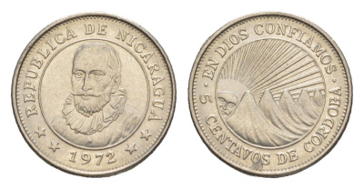 Никарагуа 5 сентаво 1972 KM 24.2a сталь плакированная никелем UNC 4640-958