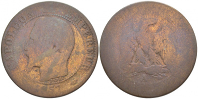 ФРАНЦИЯ 5 САНТИМОВ 1857 НАПОЛЕОН III (1852-1870) KM 771.1 бронза 3856-335