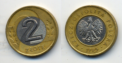 Польша 2 злотых 1995 MW KM 283 биметалл 4379-769