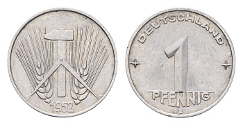 ГДР 1 пфенниг 1952 A KM 5 алюминий 4630-256
