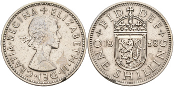 Великобритания 1 шиллинг 1958 Елизавета II (1952-2022), Шотландский герб KM 905, Spink 4148 медно-никель    4153-342