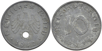 ГЕРМАНИЯ 10 РЕЙХСПФЕННИГОВ 1942 J KM 101, J. 371 цинк 4182-717