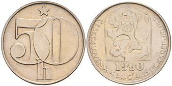 Чехословакия 50 геллеров 1990 KM 89 медно-никель 4152-966